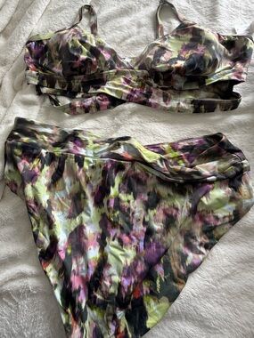 Addition Elle Abstract High-Waist Bikini Set-Black, Green, Pink & Purple - 3X/4X